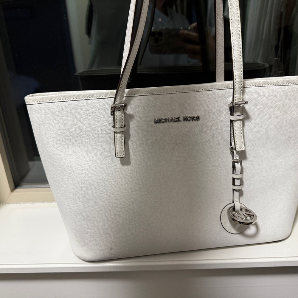 Michael Kors White Textured Leather Handbag